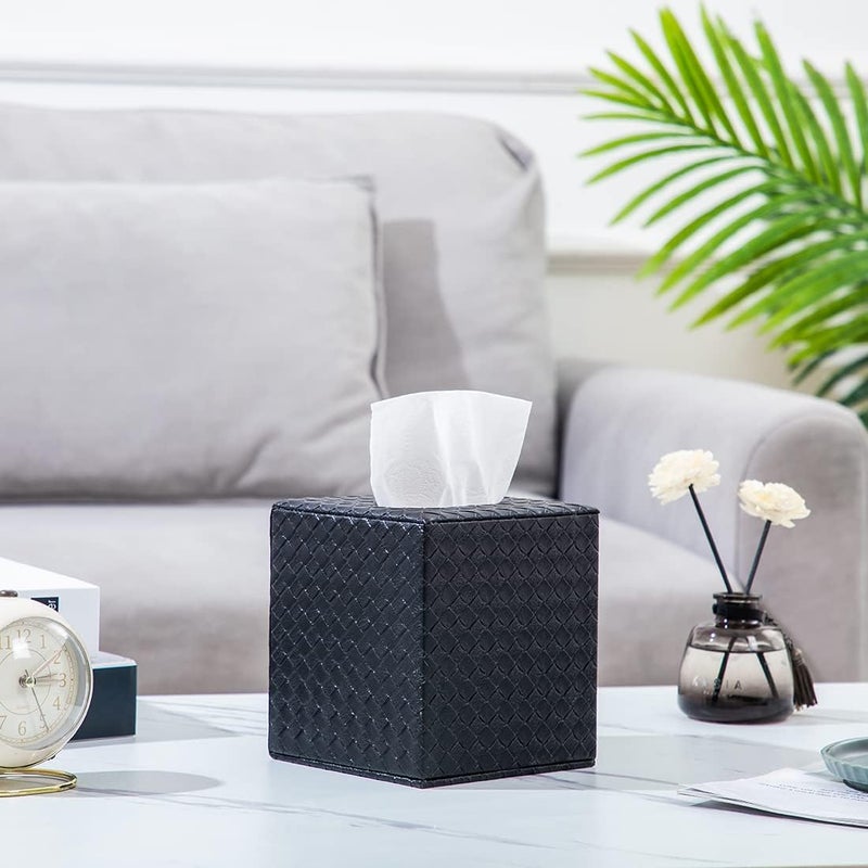 SUNYUROU Black Tissue Box Cover, Square, Tissue Box Holders for Bathroom Accessories - Image 3